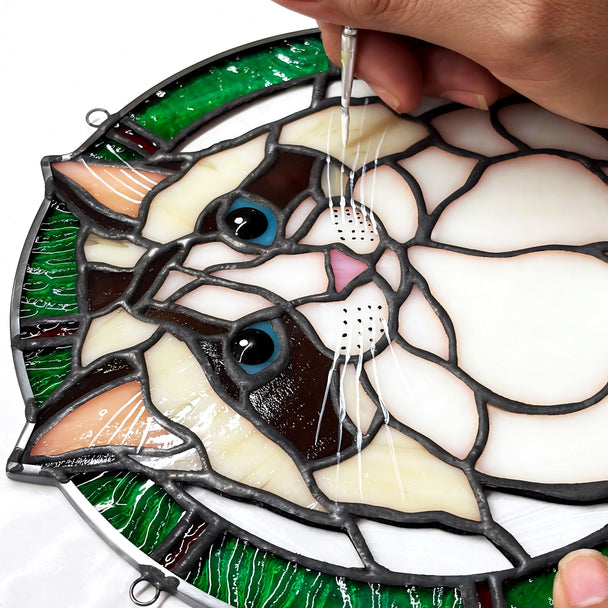 Cuddle&Shine Custom Stained Glass Pet Portraits Cat - Round Frame