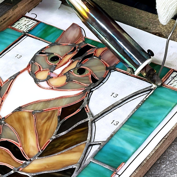 Cuddle&Shine Custom Stained Glass Pet Portraits Cat - Rectangle Frame