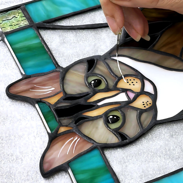 Cuddle&Shine Custom Stained Glass Pet Portraits Cat - Rectangle Frame