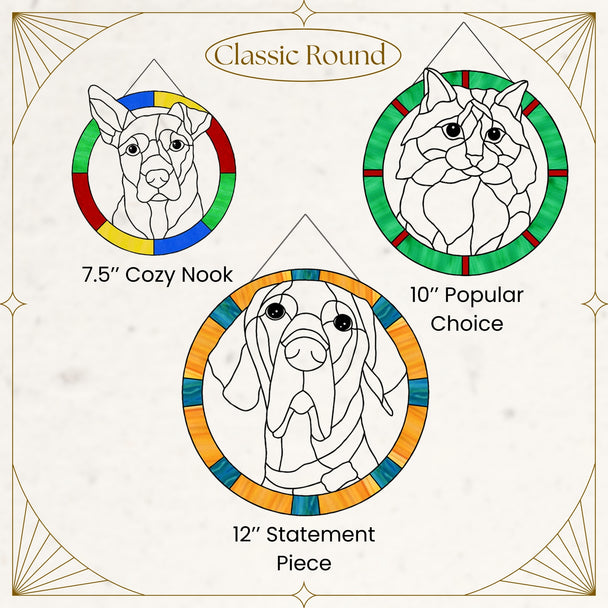 Cuddle&Shine Custom Stained Glass Pet Portraits Dog - Round Frame