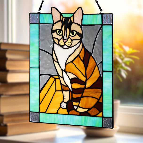 Cuddle&Shine Custom Stained Glass Pet Portraits Cat - Rectangle Frame